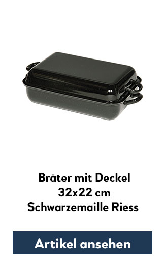 Bratpfanne mit Deckel 32x22cm Riess Schwarzemaille 